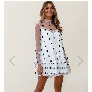 NWT Sheer Overlay High Polka Dot Romper Dress